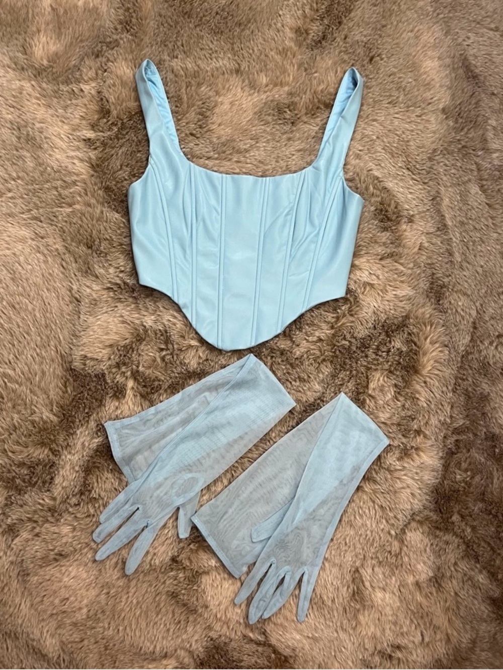 Fashion Nova Light Blue Faux Leather Corset Top NWOT